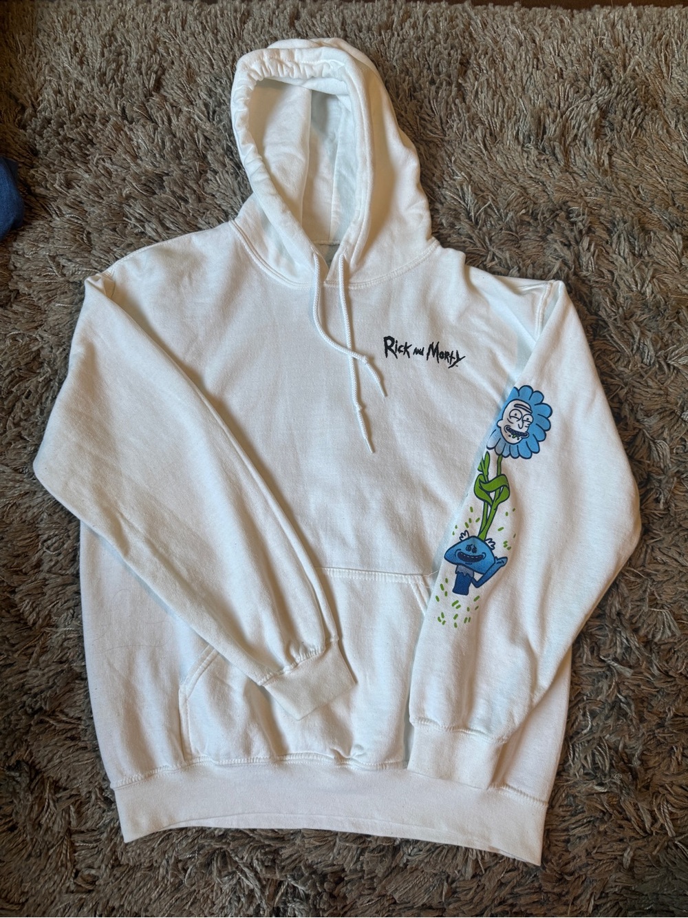 Rick and Morty Wubba Lubba Dub-Dub Graphic Hoodie Size M White Adult Swim 2022